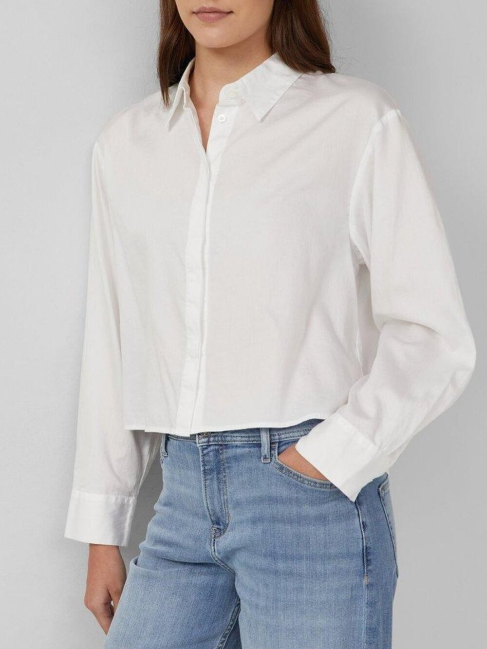 Ami cropped boxy long sleeve button down shirt white women's size S